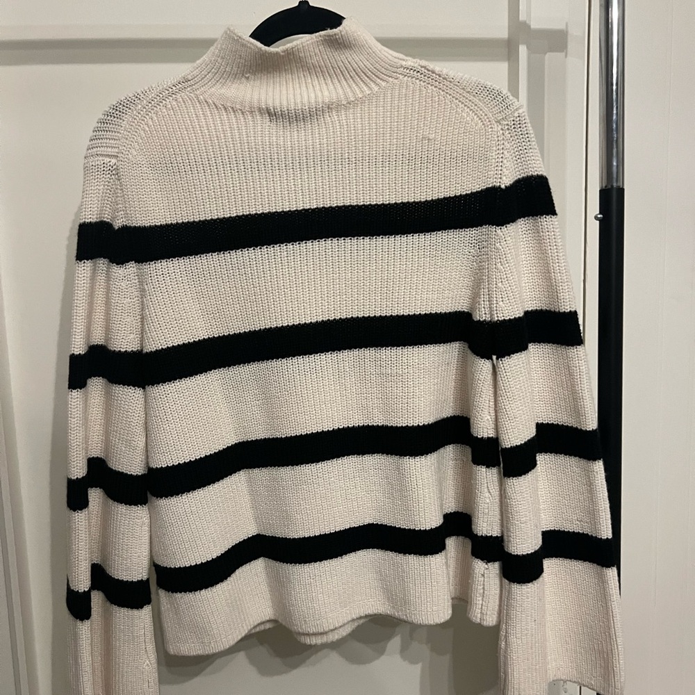 Banana Republic Black and Cream Striped Turtleneck Sweater